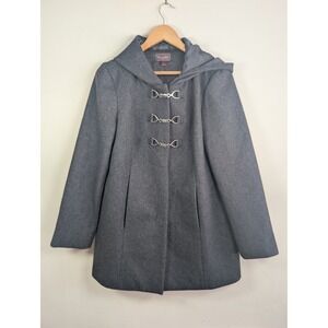 Trulli Wool Blend Hooded Pea Coat Gray Silver Toggle Preppy Classic Size 8